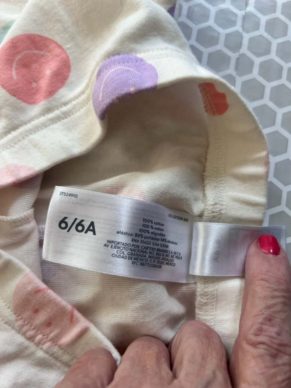 Carter's Cream Pajama Set with Pink, Purple & Blue Smiley Dots Size 6